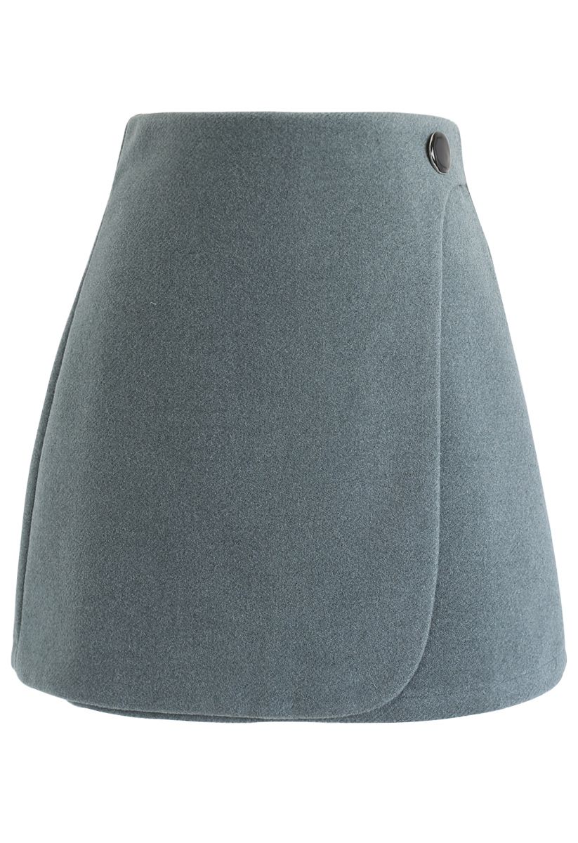 Button Decorated Flap Mini Skirt in Teal - Retro, Indie and Unique Fashion