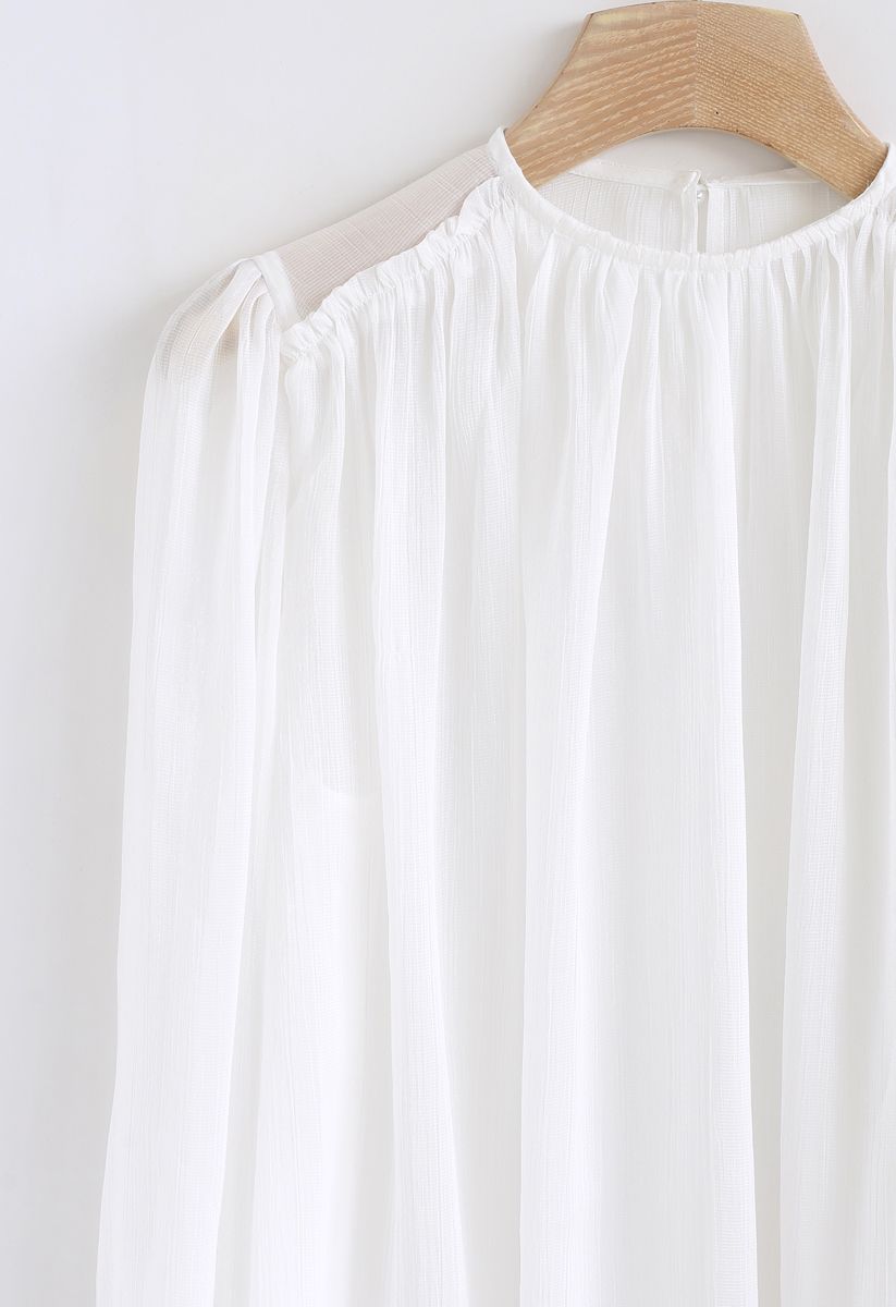 Bell Sleeves Sheer Smock Top In White - Retro, Indie And Unique Fashion