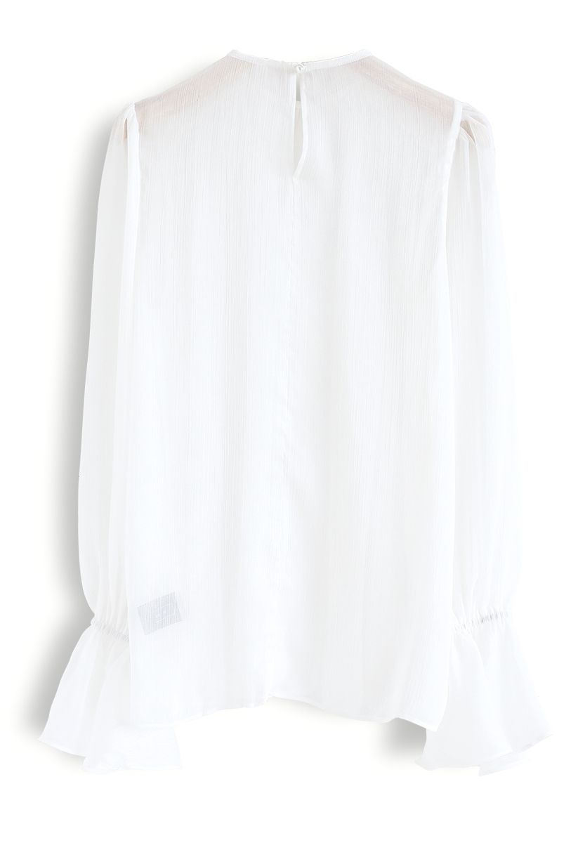 Bell Sleeves Sheer Smock Top in White