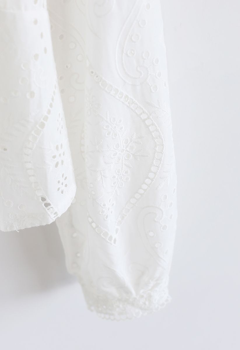 Eyelet Embroidered Ruffle Top in White