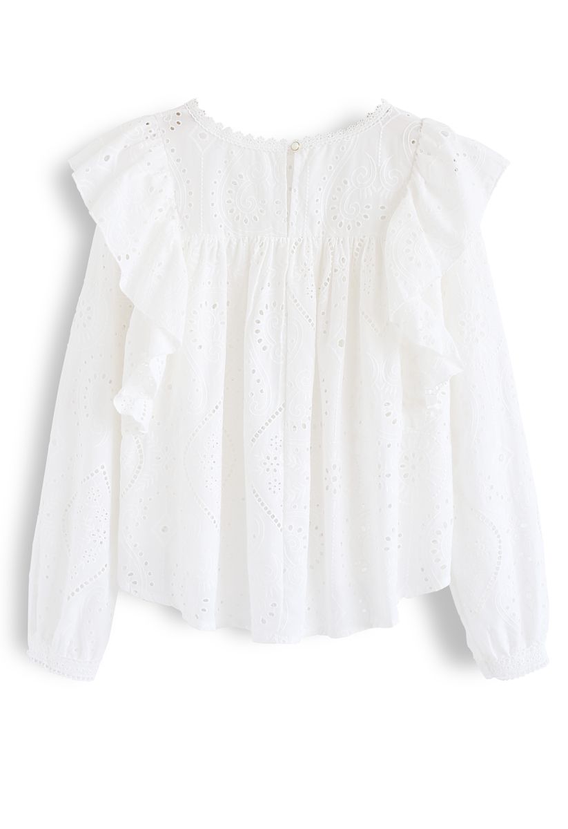 Eyelet Embroidered Ruffle Top in White