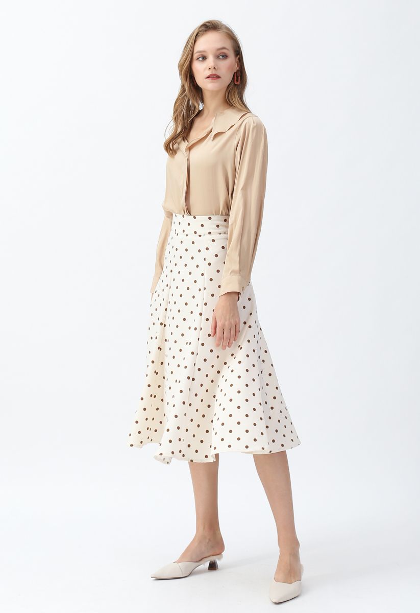 Polka Dot Printed A-Line Midi Skirt