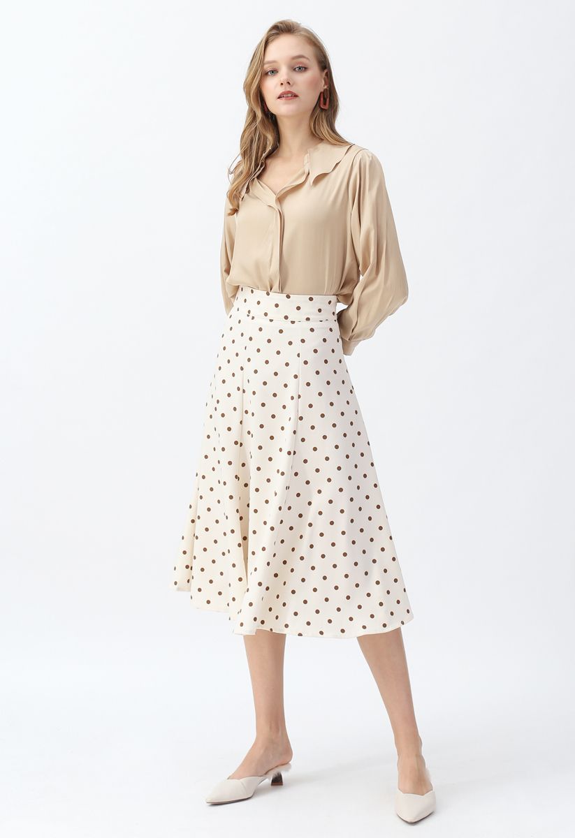 Polka Dot Printed A-Line Midi Skirt