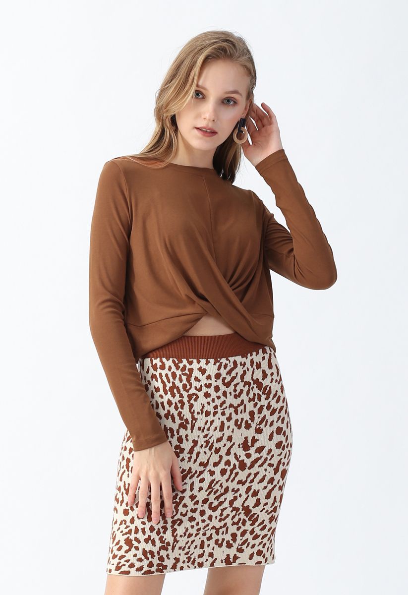 Cross Twist Crop Top in Caramel