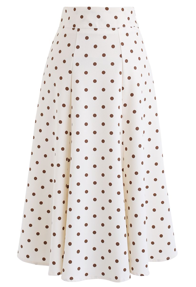 Polka Dot Printed A-Line Midi Skirt - Retro, Indie and Unique Fashion