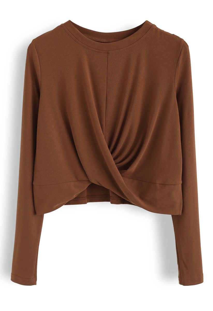 Cross Twist Crop Top in Caramel