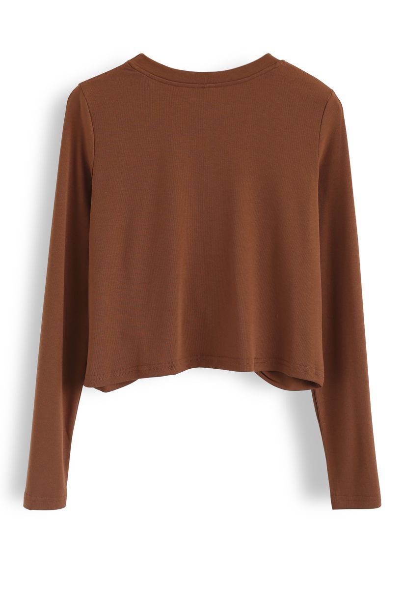 Cross Twist Crop Top in Caramel