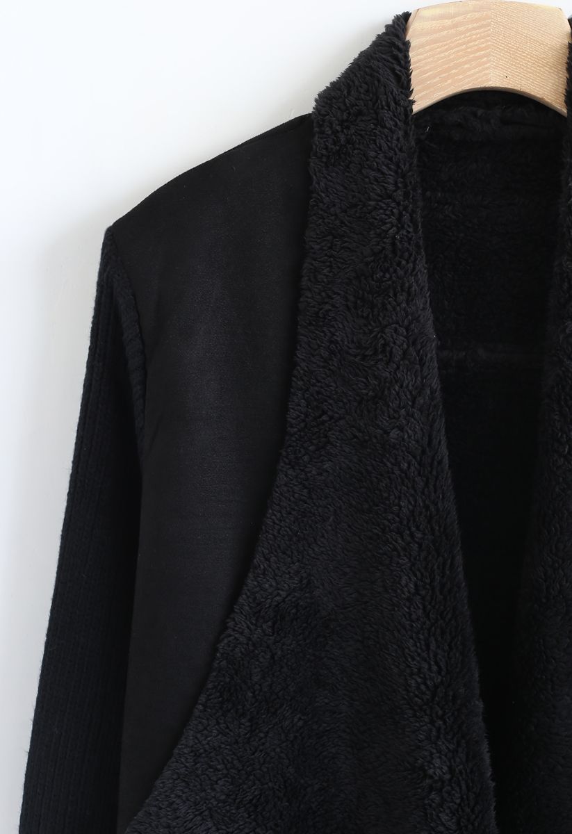 Open Front Faux Fur Suede Drape Coat in Black - Retro, Indie and Unique ...