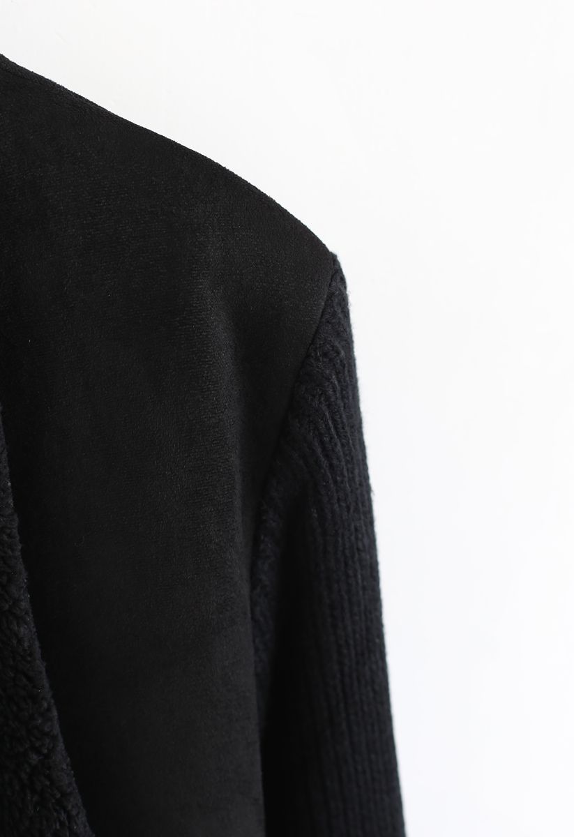 Open Front Faux Fur Suede Drape Coat in Black - Retro, Indie and Unique ...