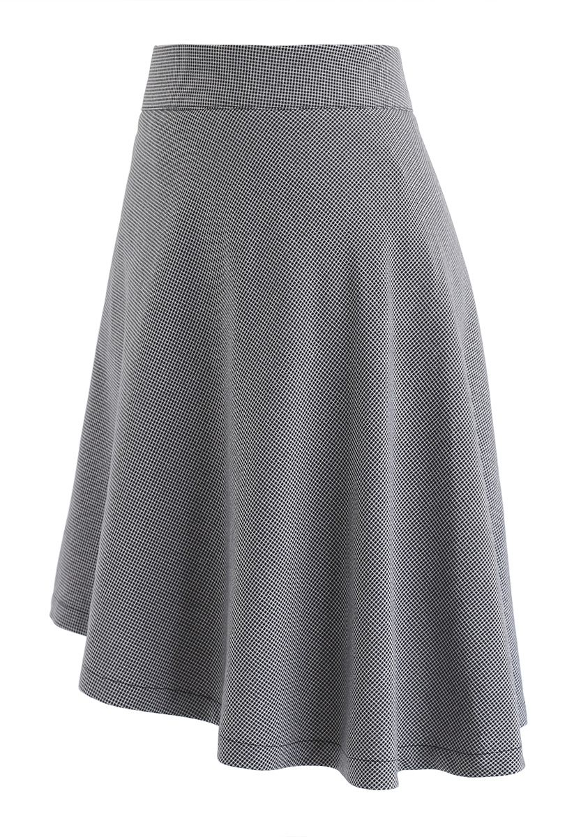 Houndstooth Asymmetric A-Line Skirt in Smoke - Retro, Indie and Unique ...