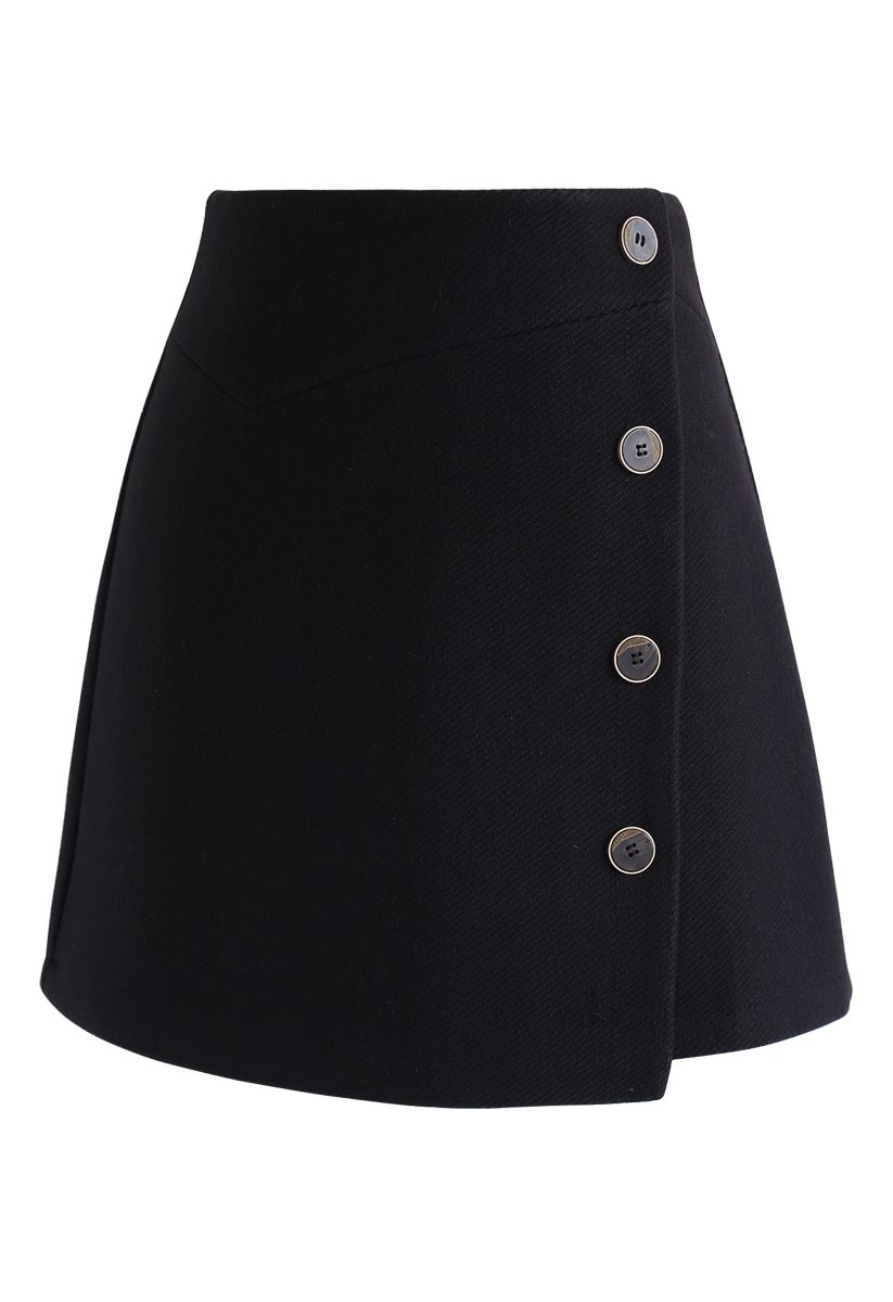 Basic Texture Button Trim Mini Skirt in Black - Retro, Indie and Unique ...