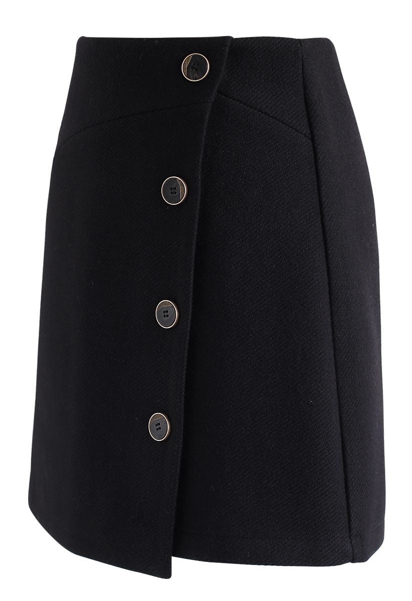 Basic Texture Button Trim Mini Skirt in Black - Retro, Indie and Unique ...