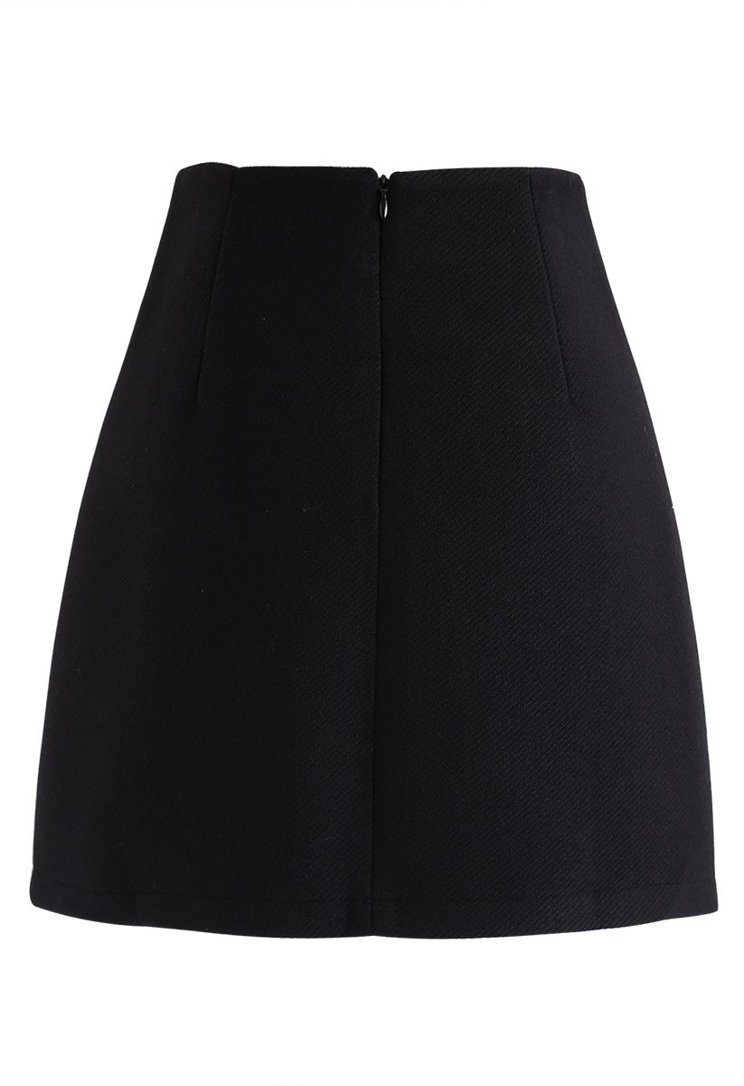 Basic Texture Button Trim Mini Skirt in Black - Retro, Indie and Unique ...