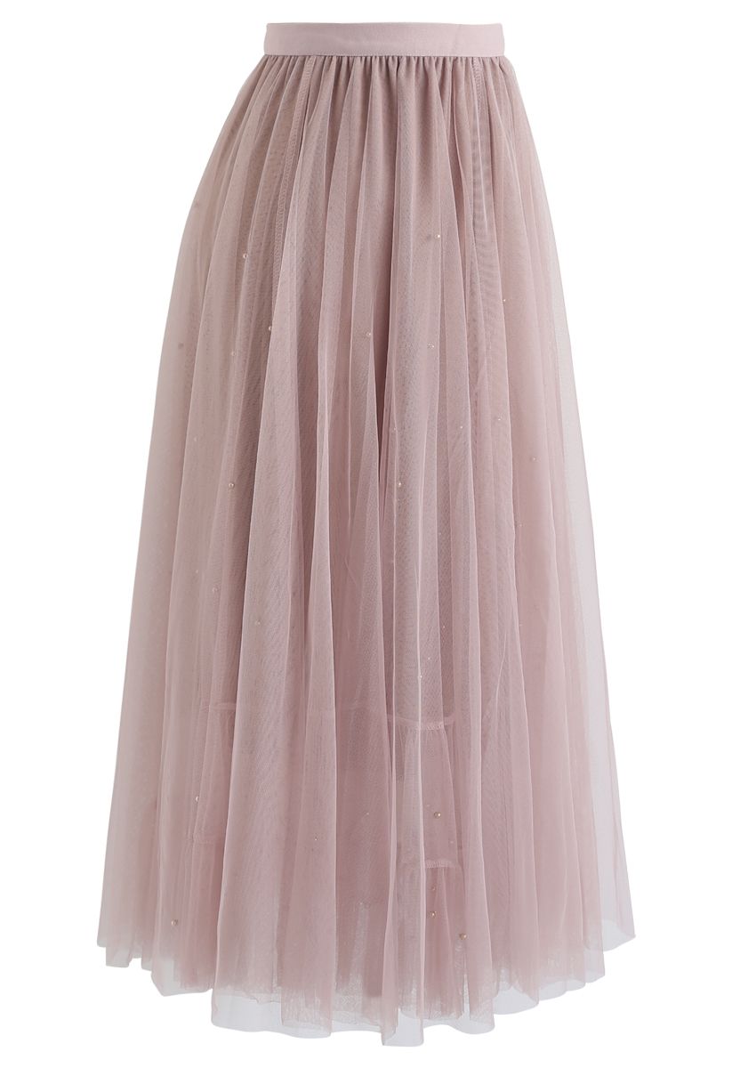 Beads Embellishment Tulle Mesh Skirt in Pink - Retro, Indie and Unique ...