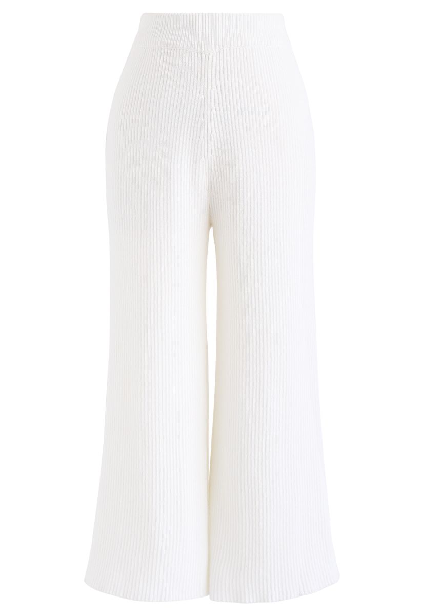 Shape White Bandage Waist Wide Leg Pants