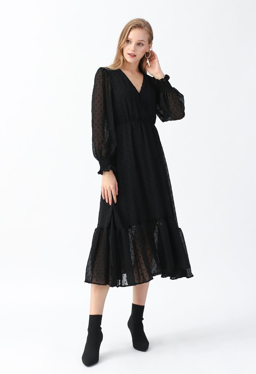 Loveliness Dots Pleated Midi Dress in Black - Retro, Indie and Unique ...