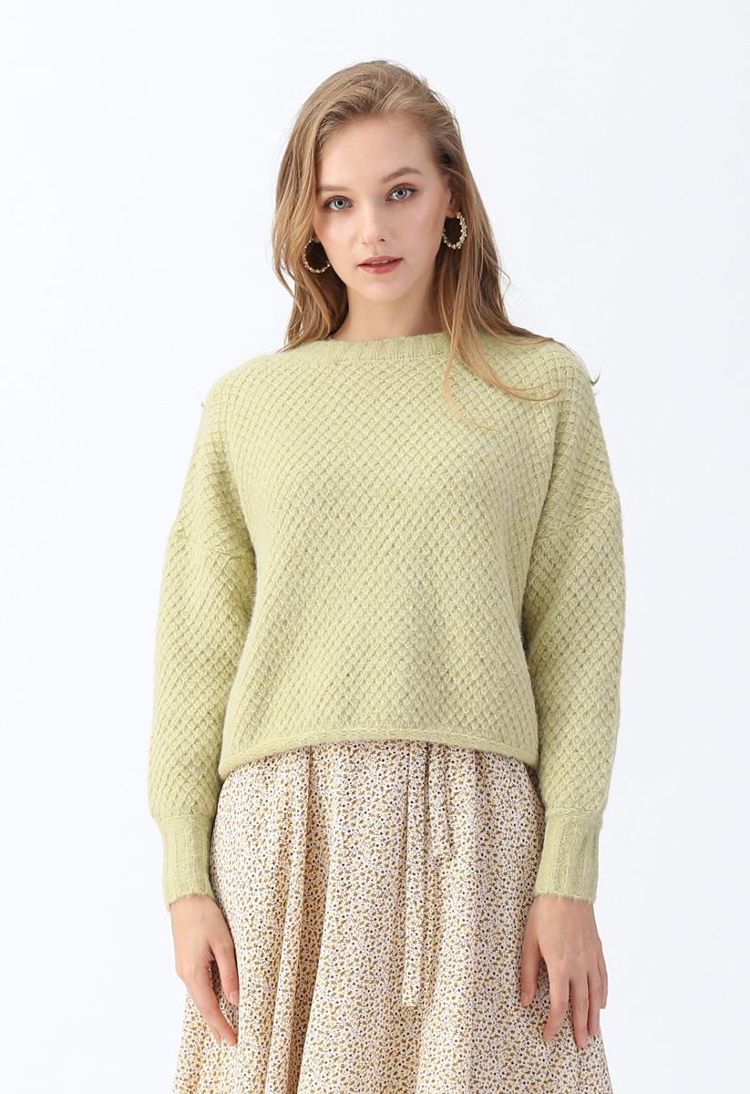 Green waffle knit outlet sweater