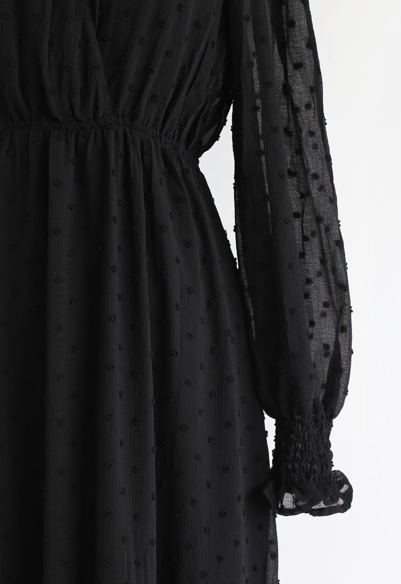 Loveliness Dots Pleated Midi Dress in Black