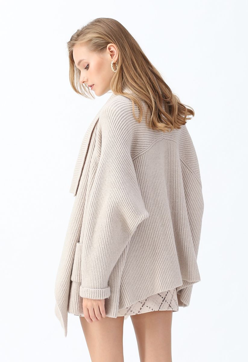 Pockets Ribbed Knit Drape Cardigan