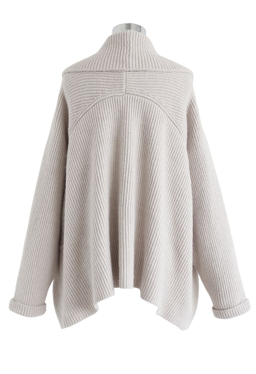 Pockets Ribbed Knit Drape Cardigan