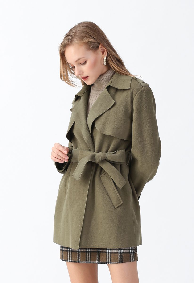 Open Front Belted Trench Coat in Moss Green - Retro, Indie and Unique ...