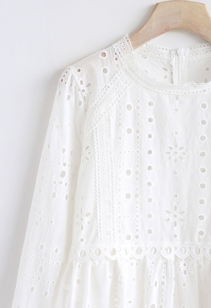 Frilling Embroidered Eyelet Crochet Top in White - Retro, Indie and ...