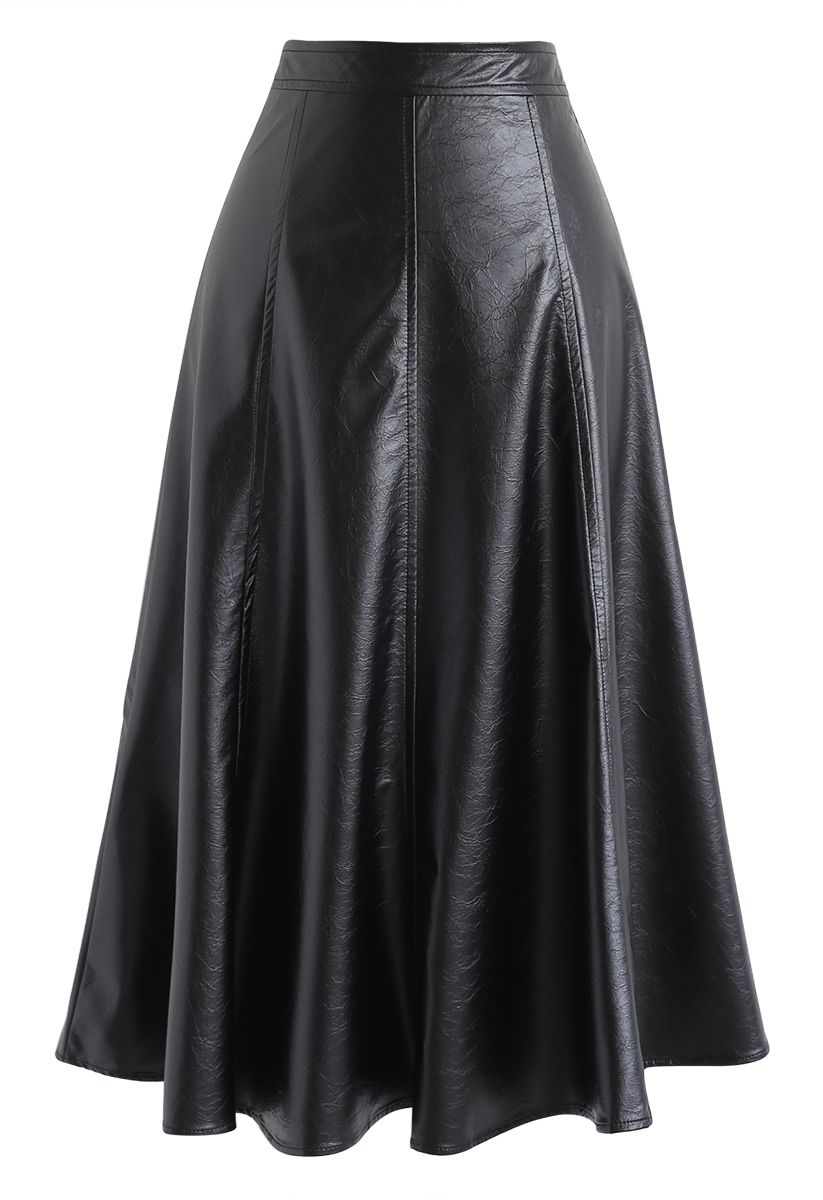  FRTROIN Women Faux Leather Skirt Trendy A-line High