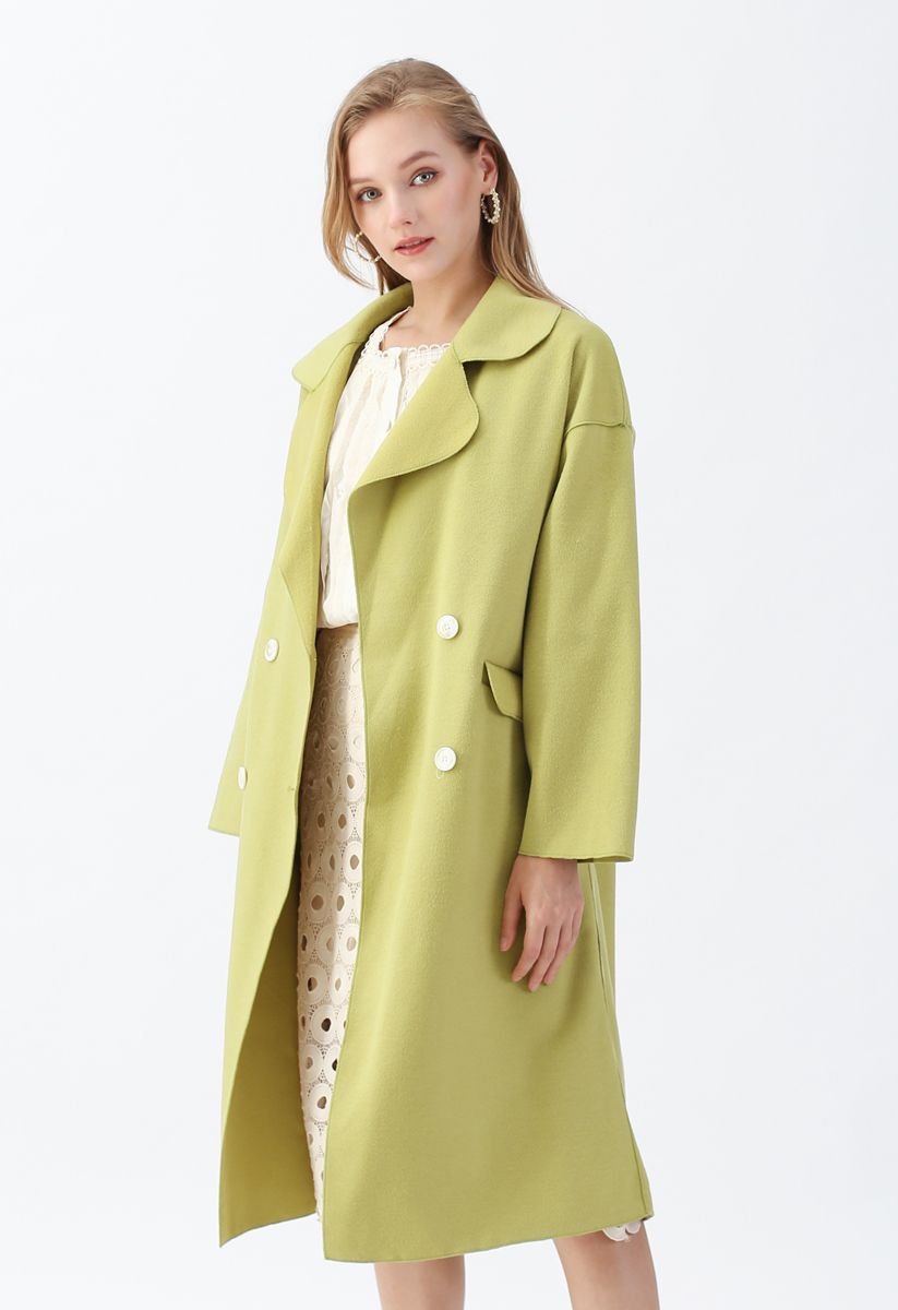 Double-Breasted Wool-Blend Belted Coat in Moss Green - Retro, Indie and ...