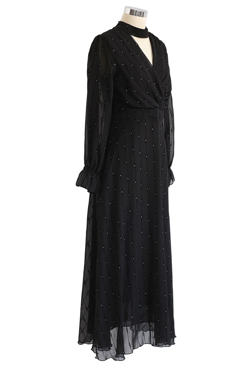 Shiny Dots Wrap Maxi Dress in Black - Retro, Indie and Unique Fashion