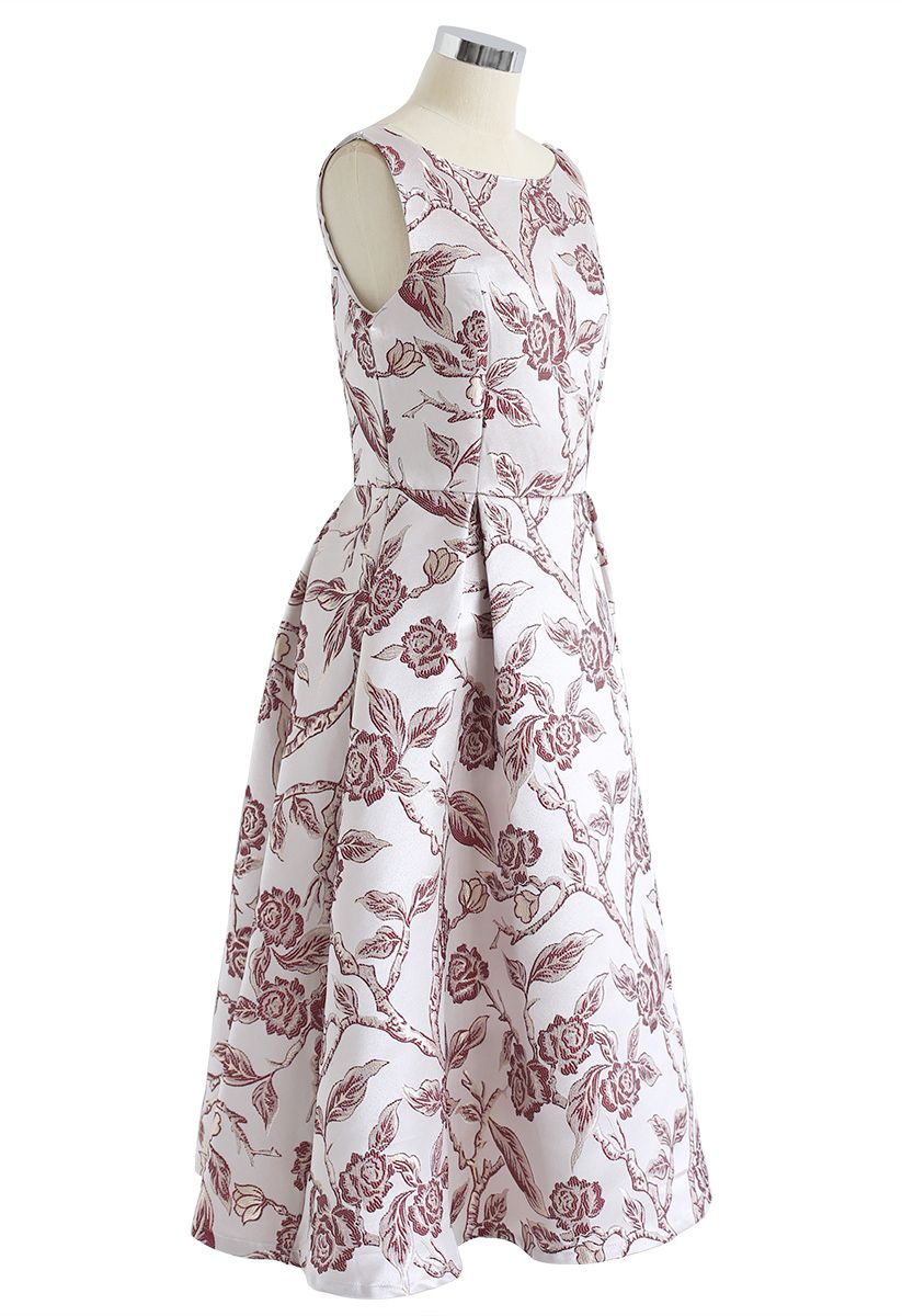 Rose Jacquard Sleeveless Midi Dress