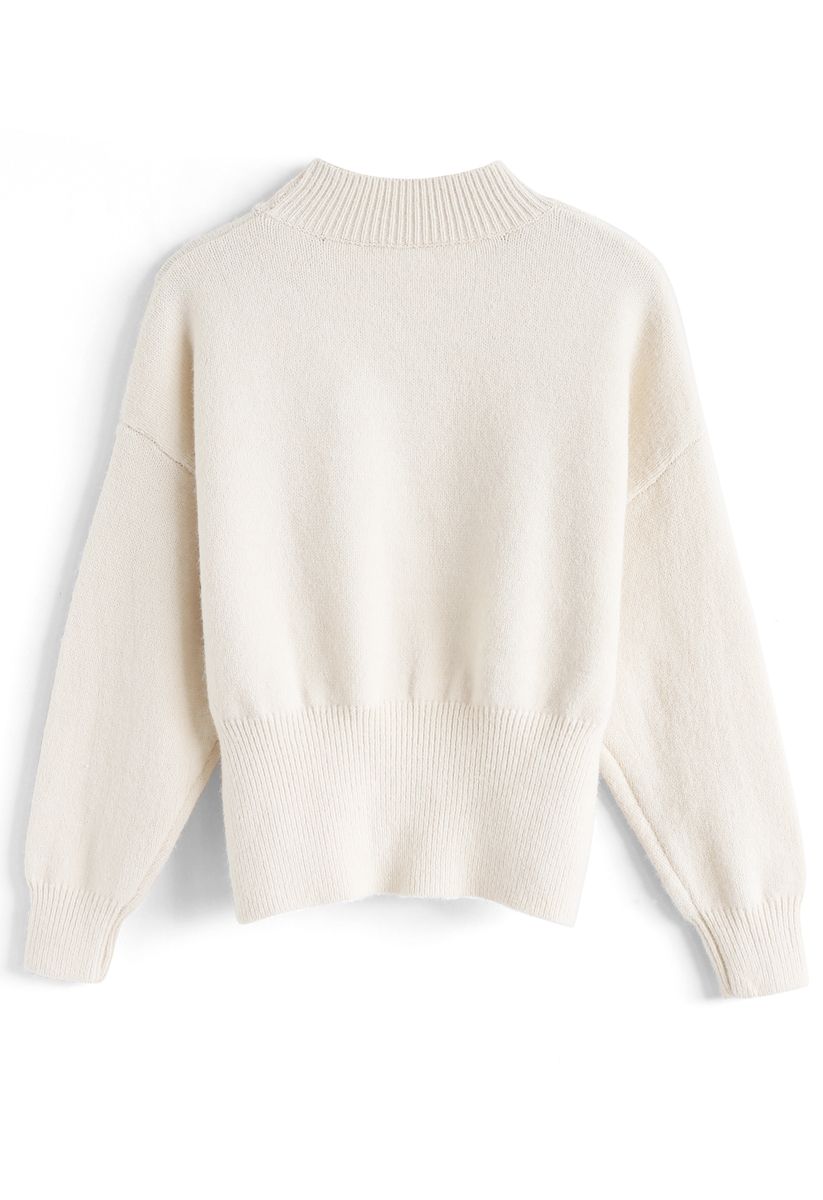Pom-Pom Heart Knit Sweater in Cream - Retro, Indie and Unique Fashion