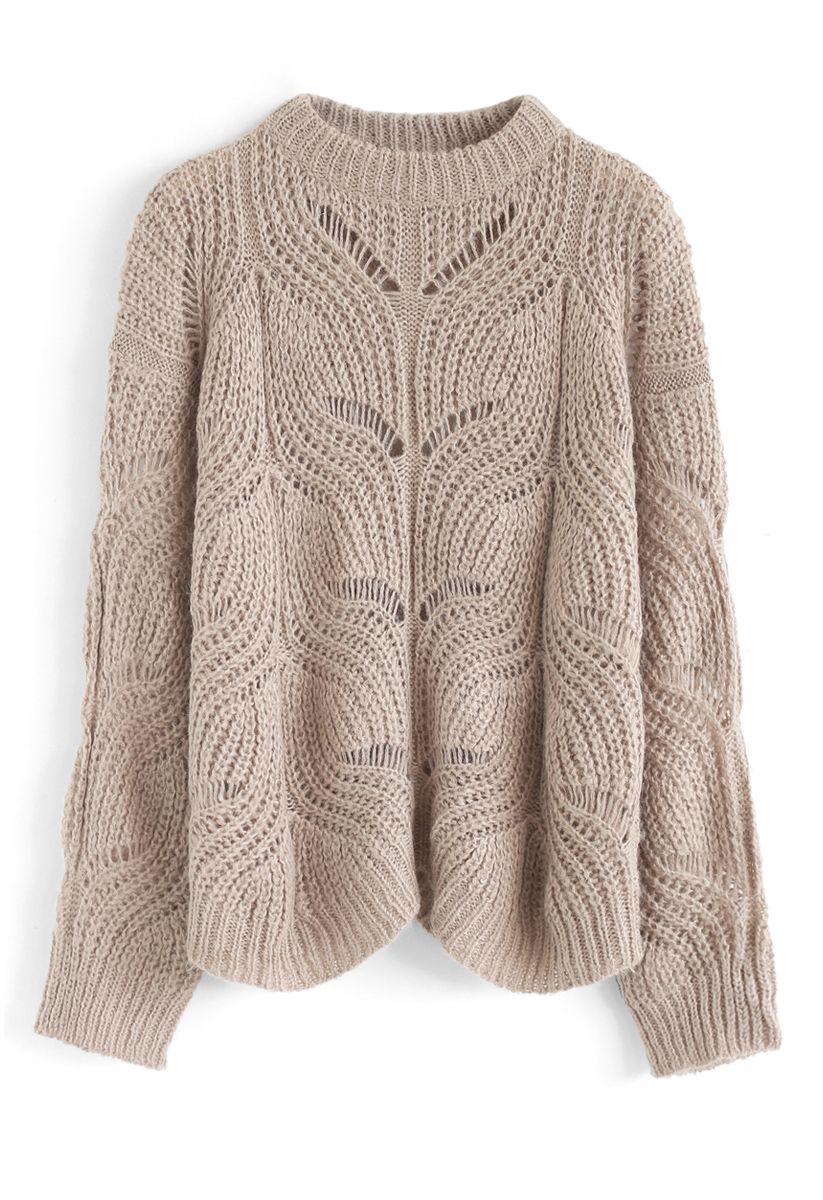 Hollow Out Loose Knit Sweater in Taupe - Retro, Indie and Unique Fashion