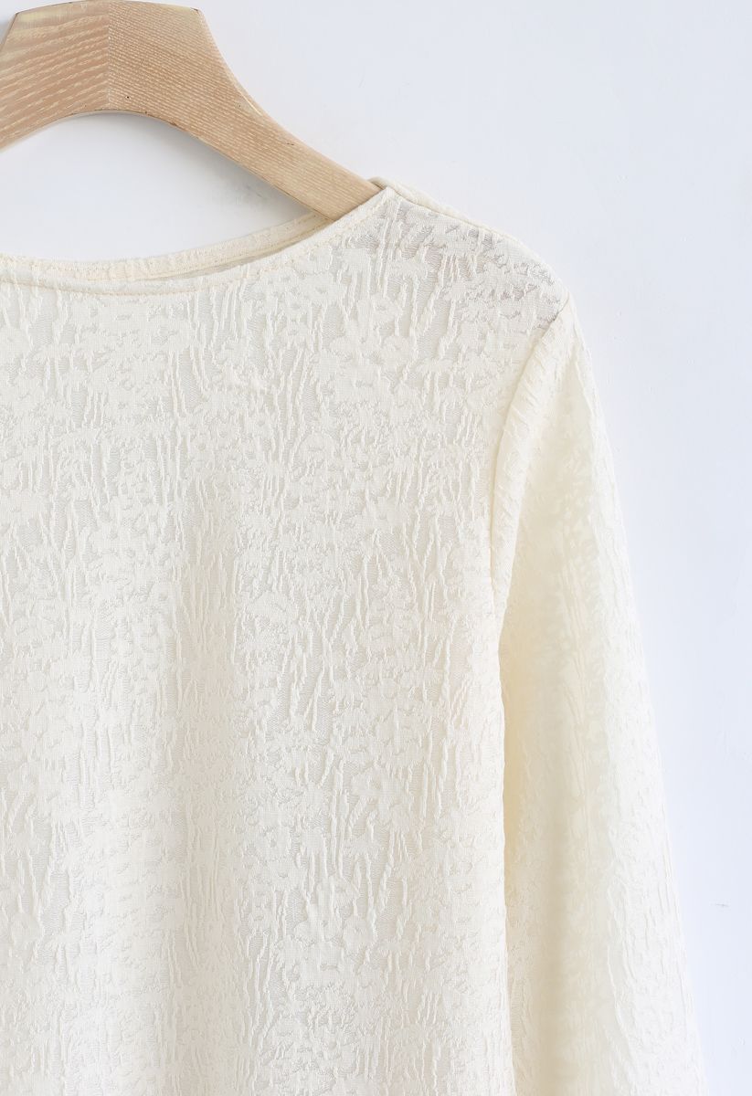 Long Sleeves Semi-Sheer Top in Cream