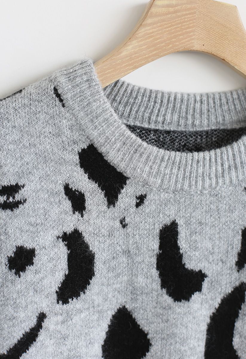 Inky Pattern Loose Knit Sweater in Grey