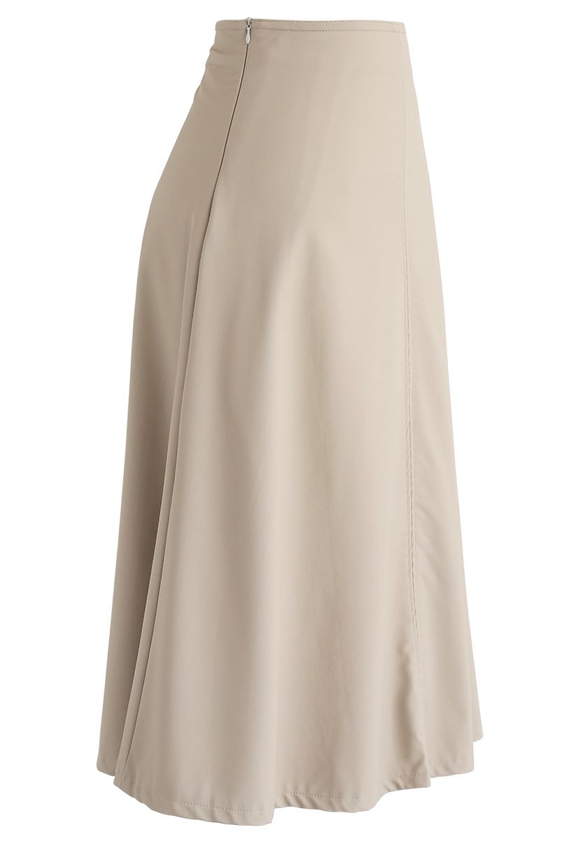 Basic A-Line Midi Skirt in Light Tan - Retro, Indie and Unique Fashion