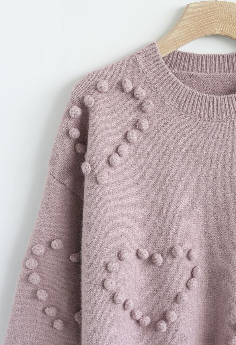 Pom-Pom Embellished Knit Sweater in Lilac - Retro, Indie and Unique Fashion