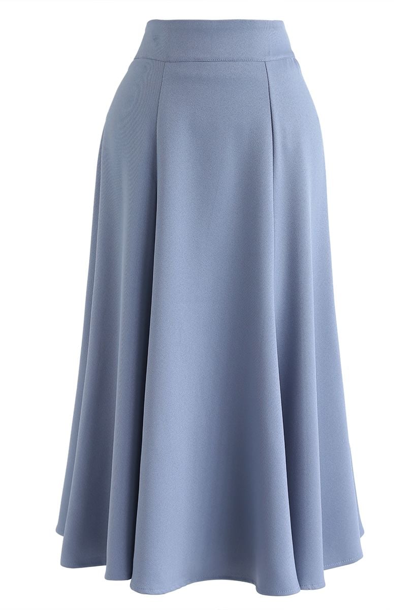 Flare A-Line Midi Skirt in Dusty Blue