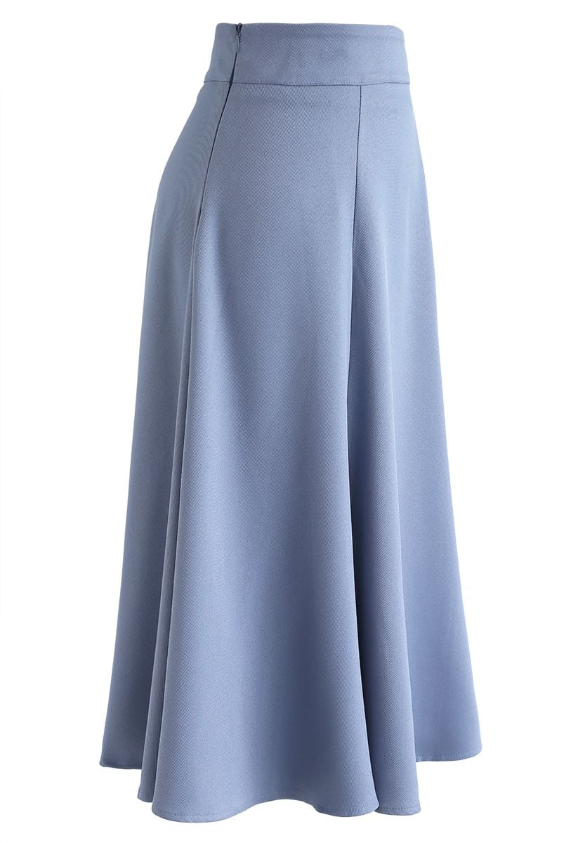 Flare A-Line Midi Skirt in Dusty Blue