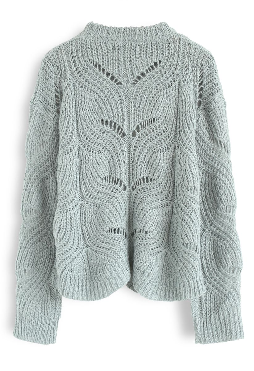 Hollow Out Loose Knit Sweater in Sea Green - Retro, Indie and Unique ...