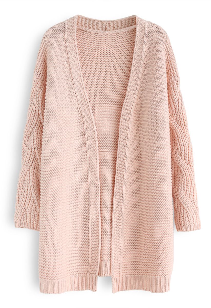 Cable Sleeves Knit Cardigan in Pink - Retro, Indie and Unique Fashion