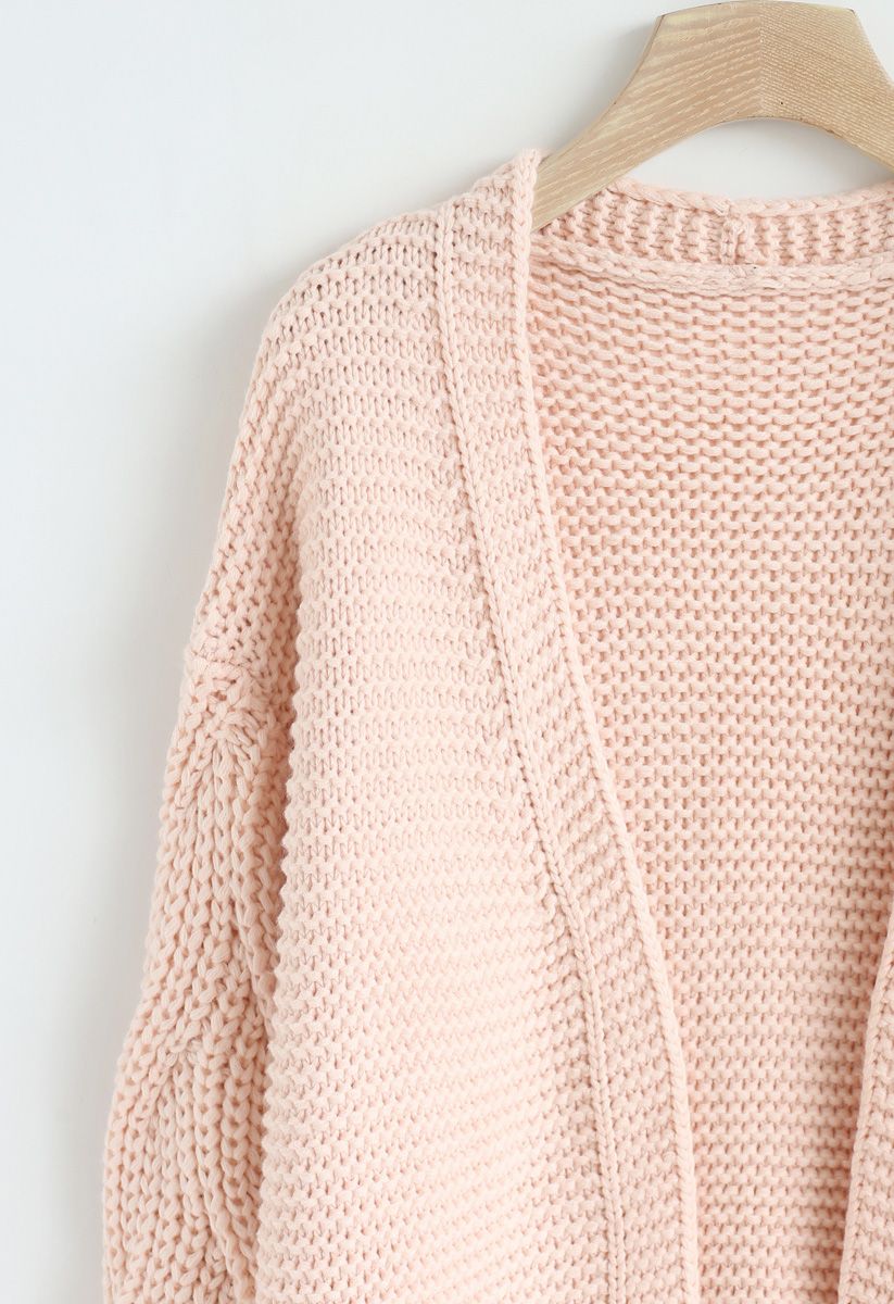 Cable Sleeves Knit Cardigan in Pink