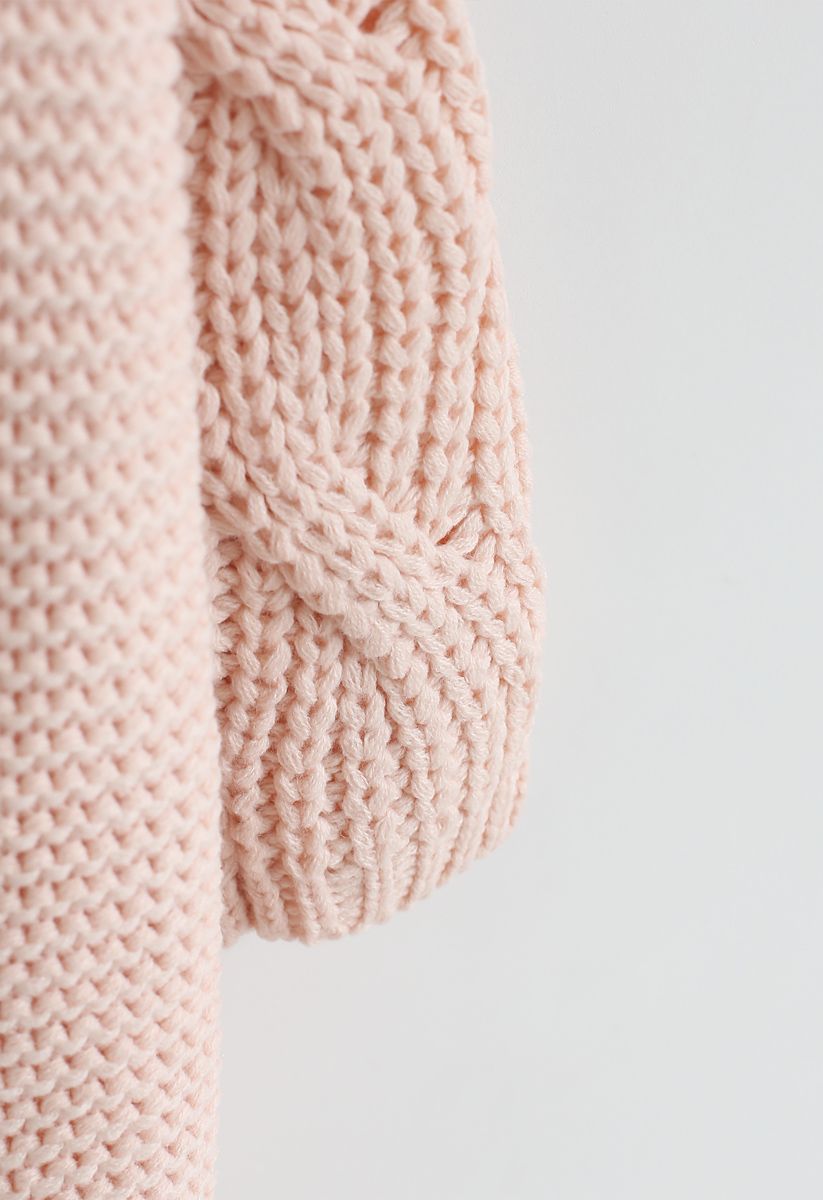 Cable Sleeves Knit Cardigan in Pink