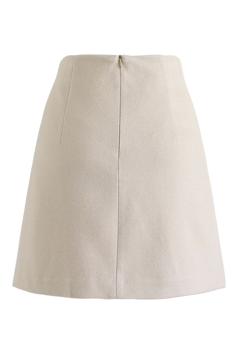 Double Flap Wool-Blend Mini Skirt in Cream - Retro, Indie and Unique ...