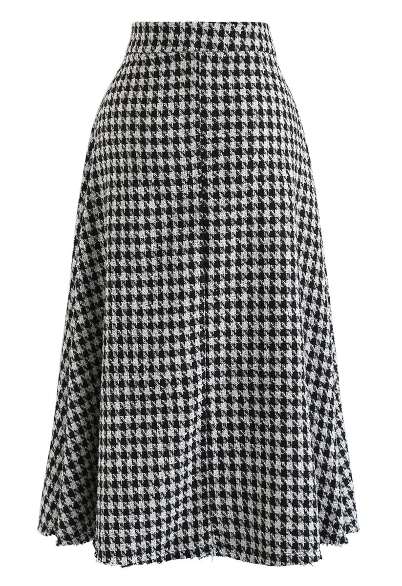 Plaid Raw Edge Tweed A-Line Skirt in Black - Retro, Indie and Unique ...