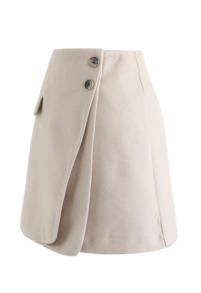 Double Flap Wool-Blend Mini Skirt in Cream - Retro, Indie and Unique ...