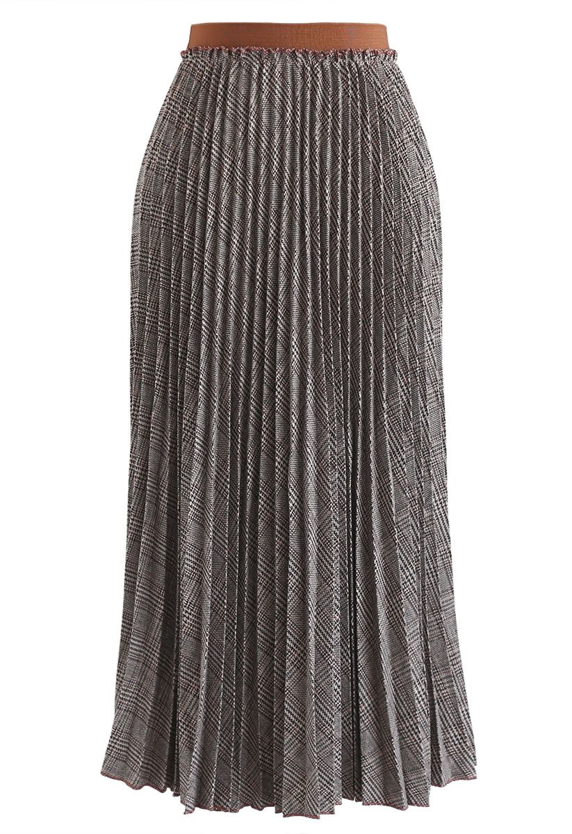 Full Plaid Pleated Midi Skirt in Brown - Retro, Indie and Unique Fashion