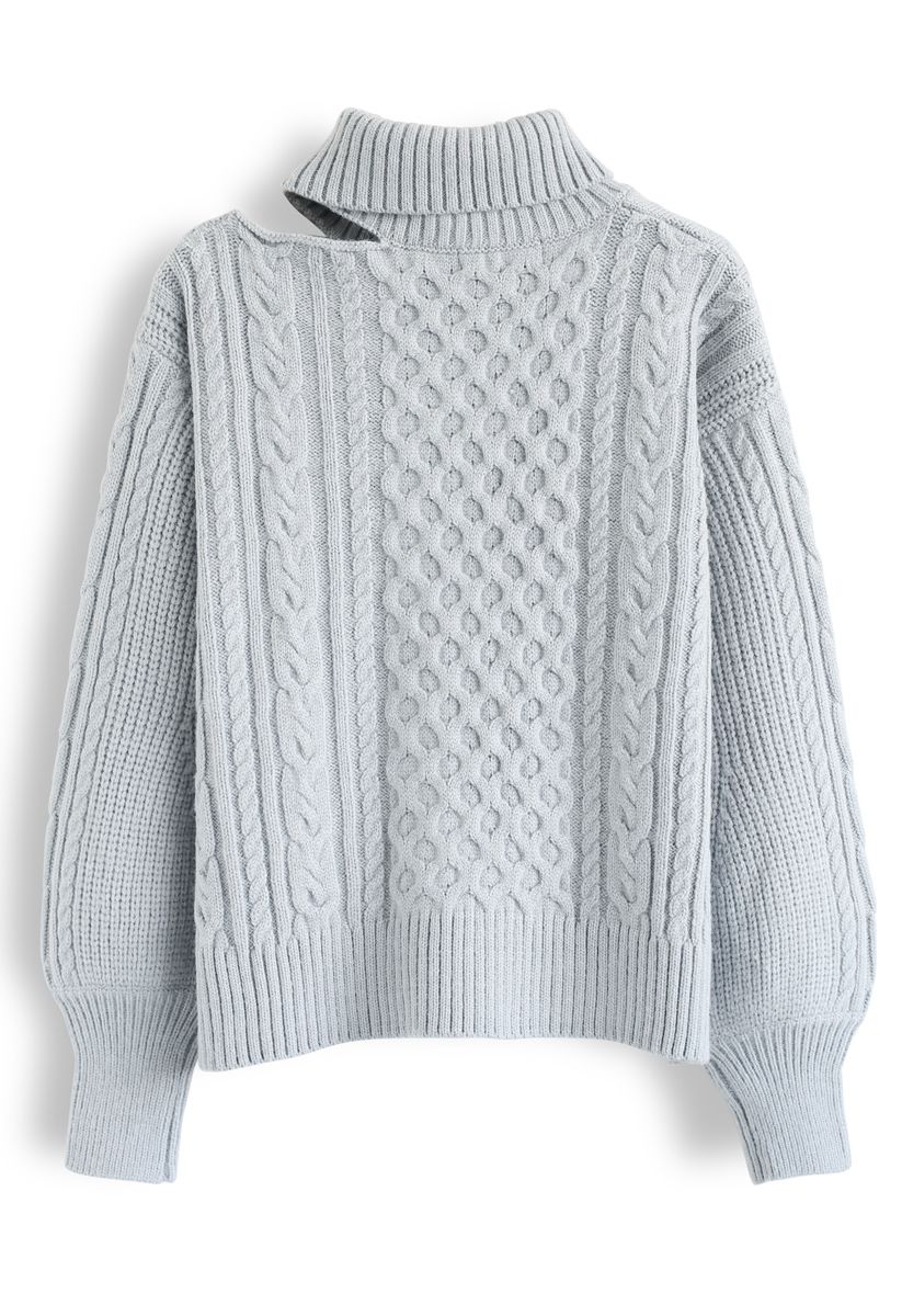 Turtleneck Cutout Puff Sleeves Sweater in Baby Blue - Retro, Indie and ...