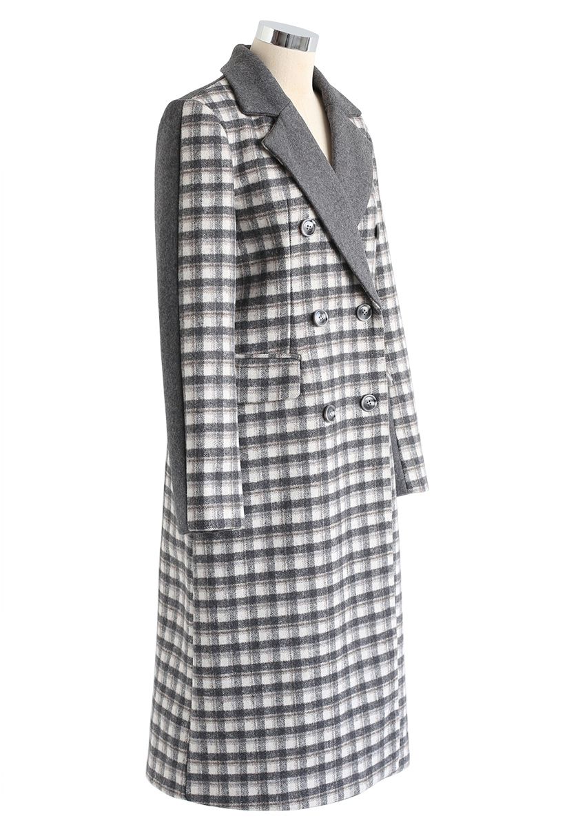 Plaid Spliced Buttoned Wool-Blended Longline Coat - Retro, Indie and ...