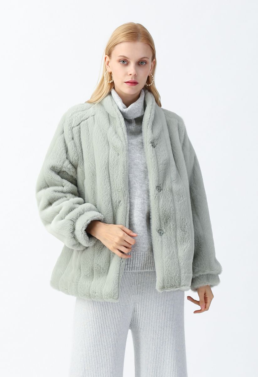 Comfy Faux Fur Coat in Mint - Retro, Indie and Unique Fashion