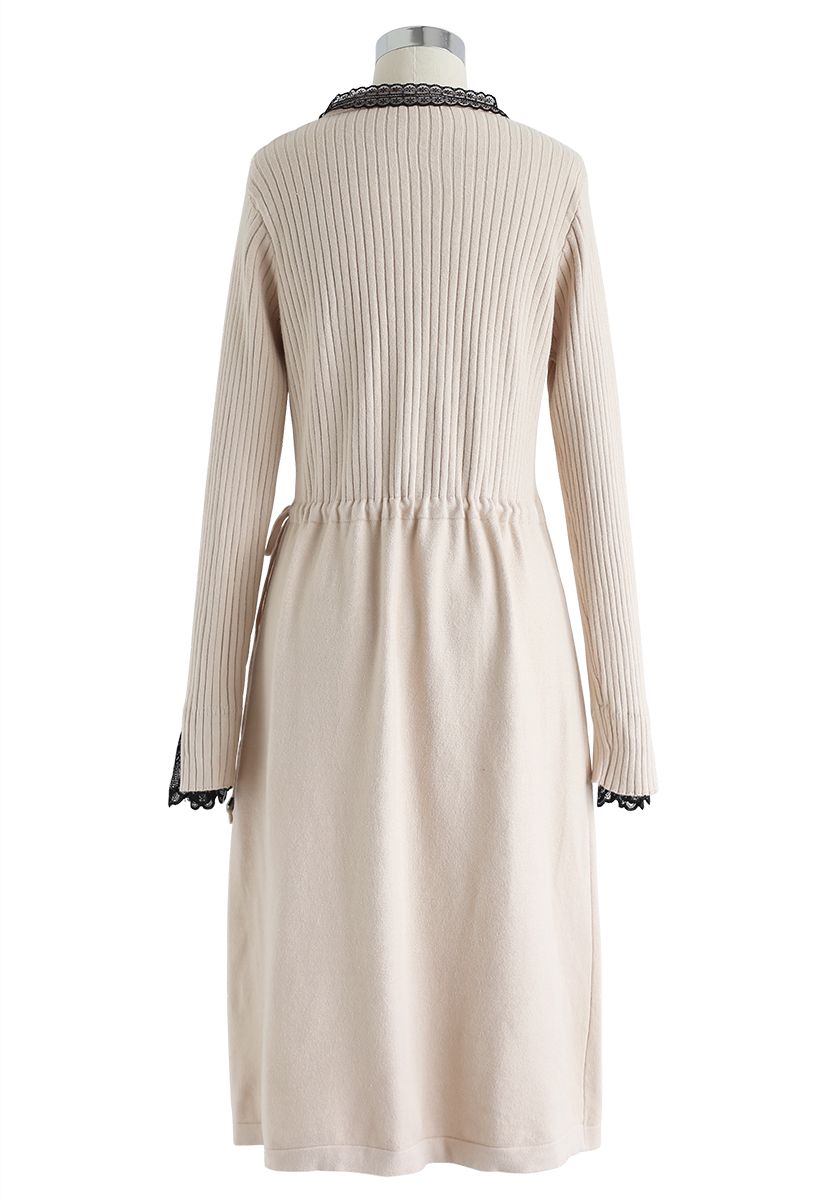 Lacy Bowknot Drawstring Knit Dress in Cream - Retro, Indie and Unique ...